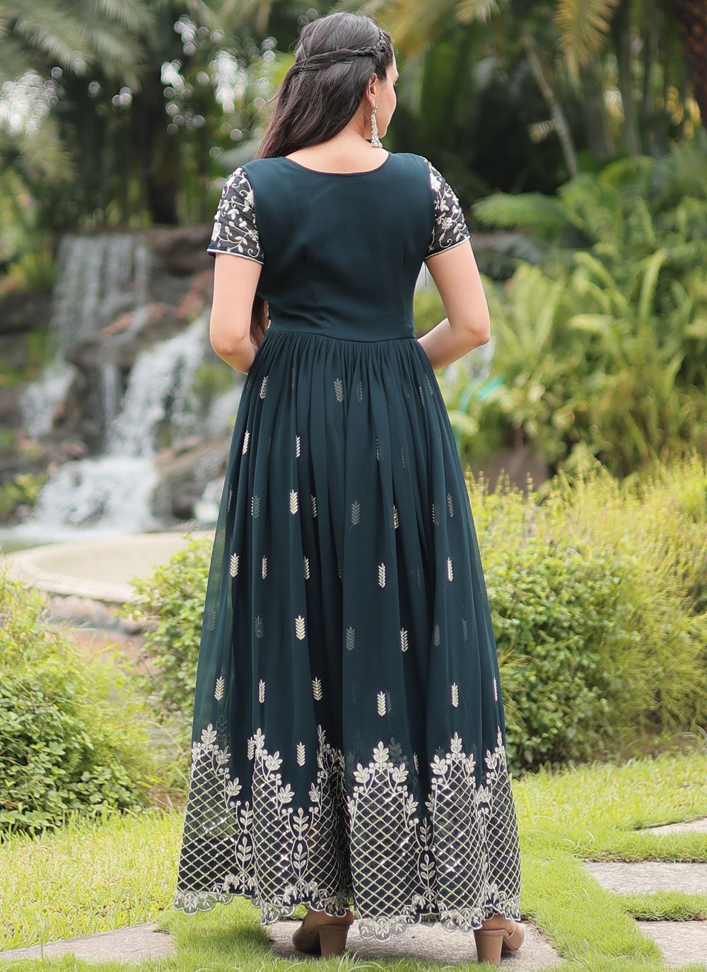 Embroidered Faux Georgette Gown - G1795