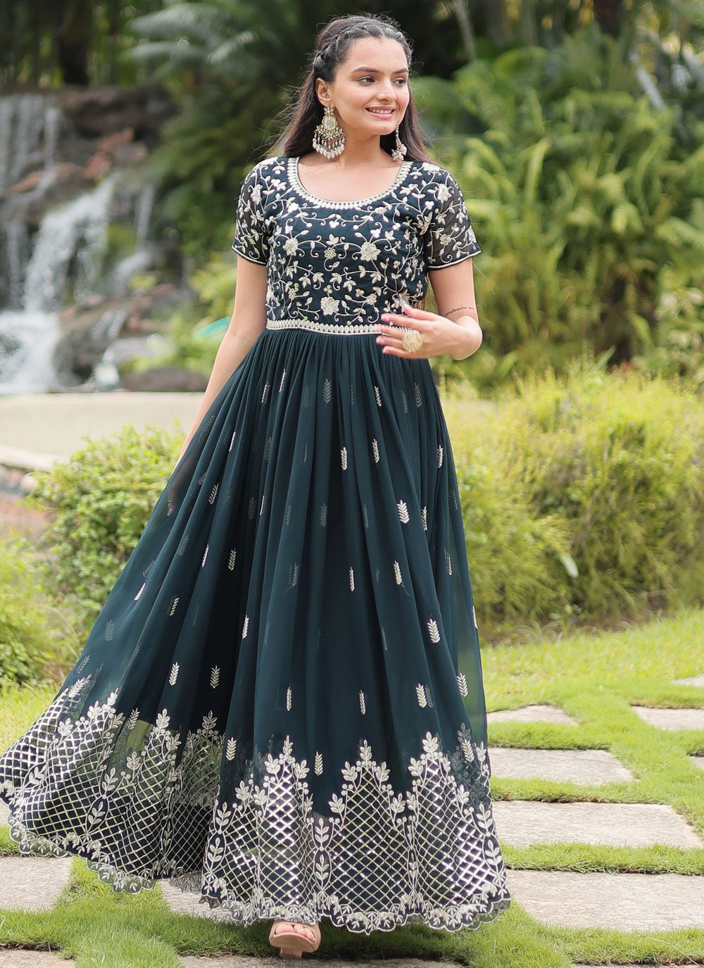 Embroidered Faux Georgette Gown - G1795