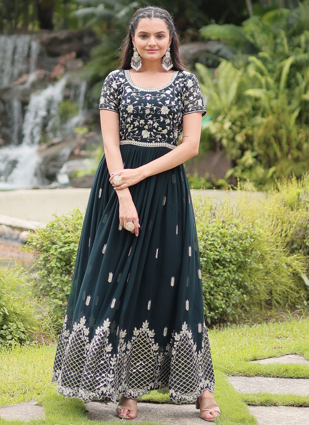 Embroidered Faux Georgette Gown - G1795