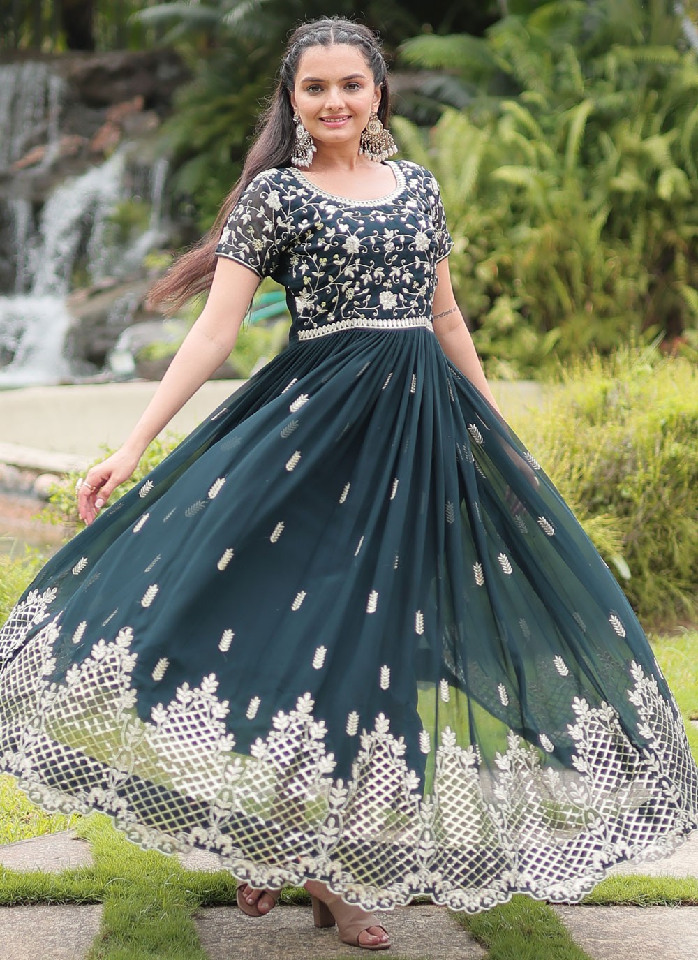 Embroidered Faux Georgette Gown - G1795