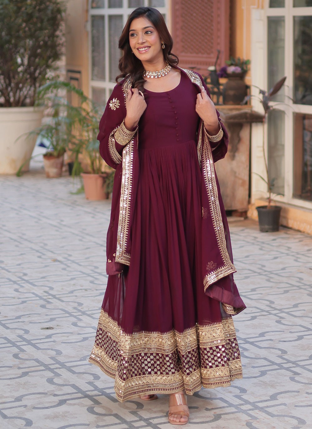 Embroidered Faux Georgette Gown - G1811