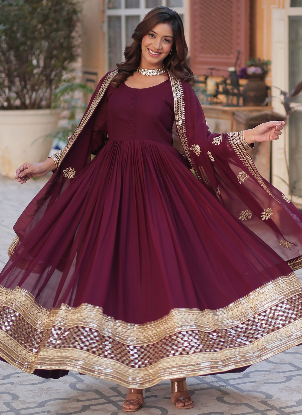 Embroidered Faux Georgette Gown - G1811