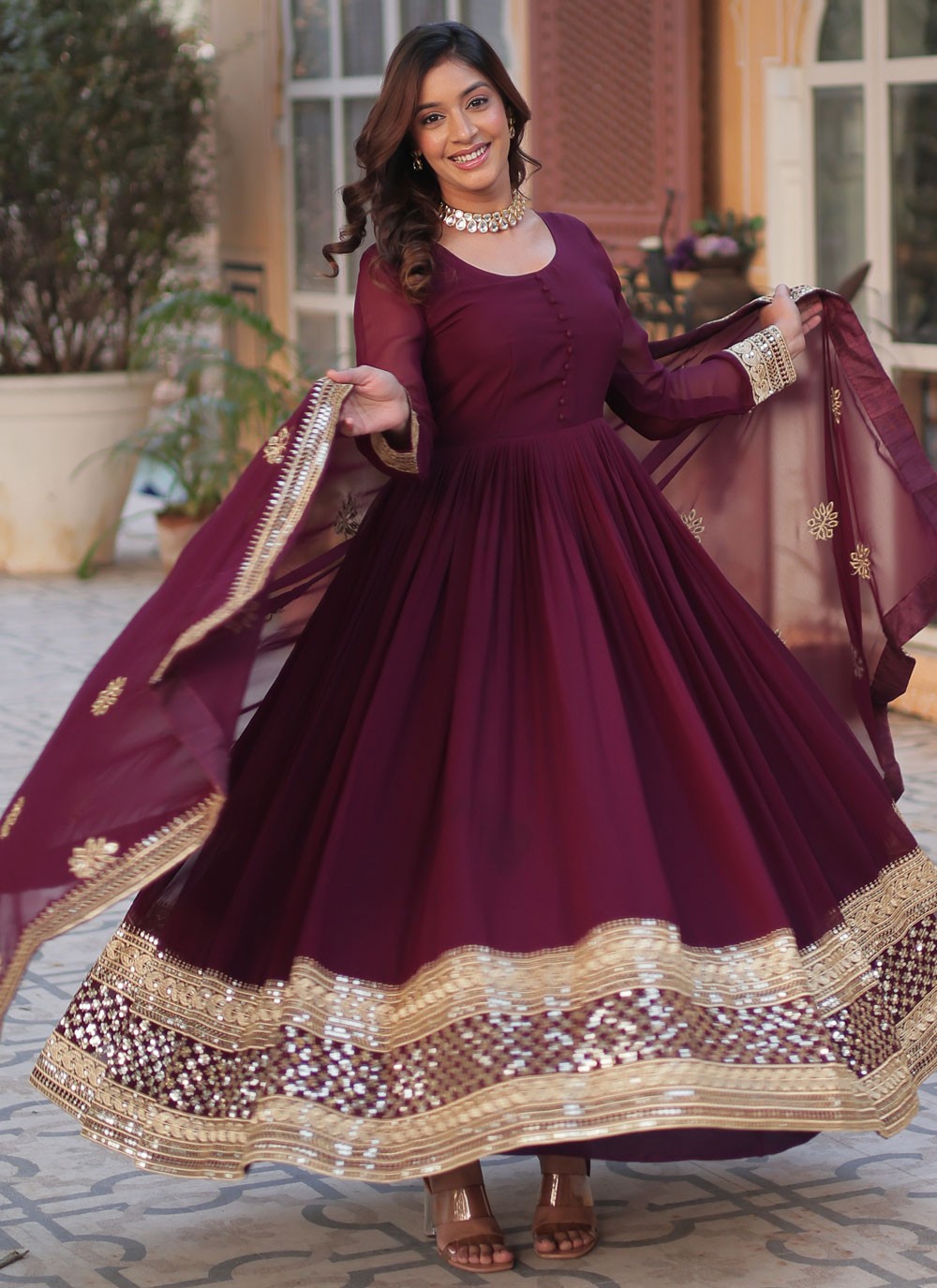 Embroidered Faux Georgette Gown - G1811