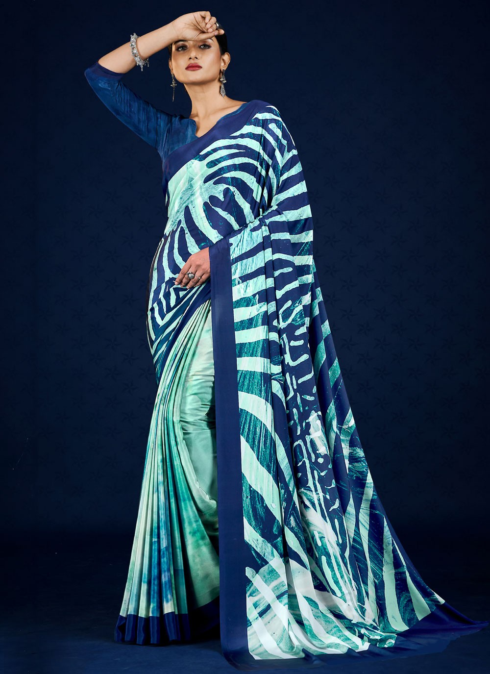 Classic Digital Print Pure Crepe Saree - S7315