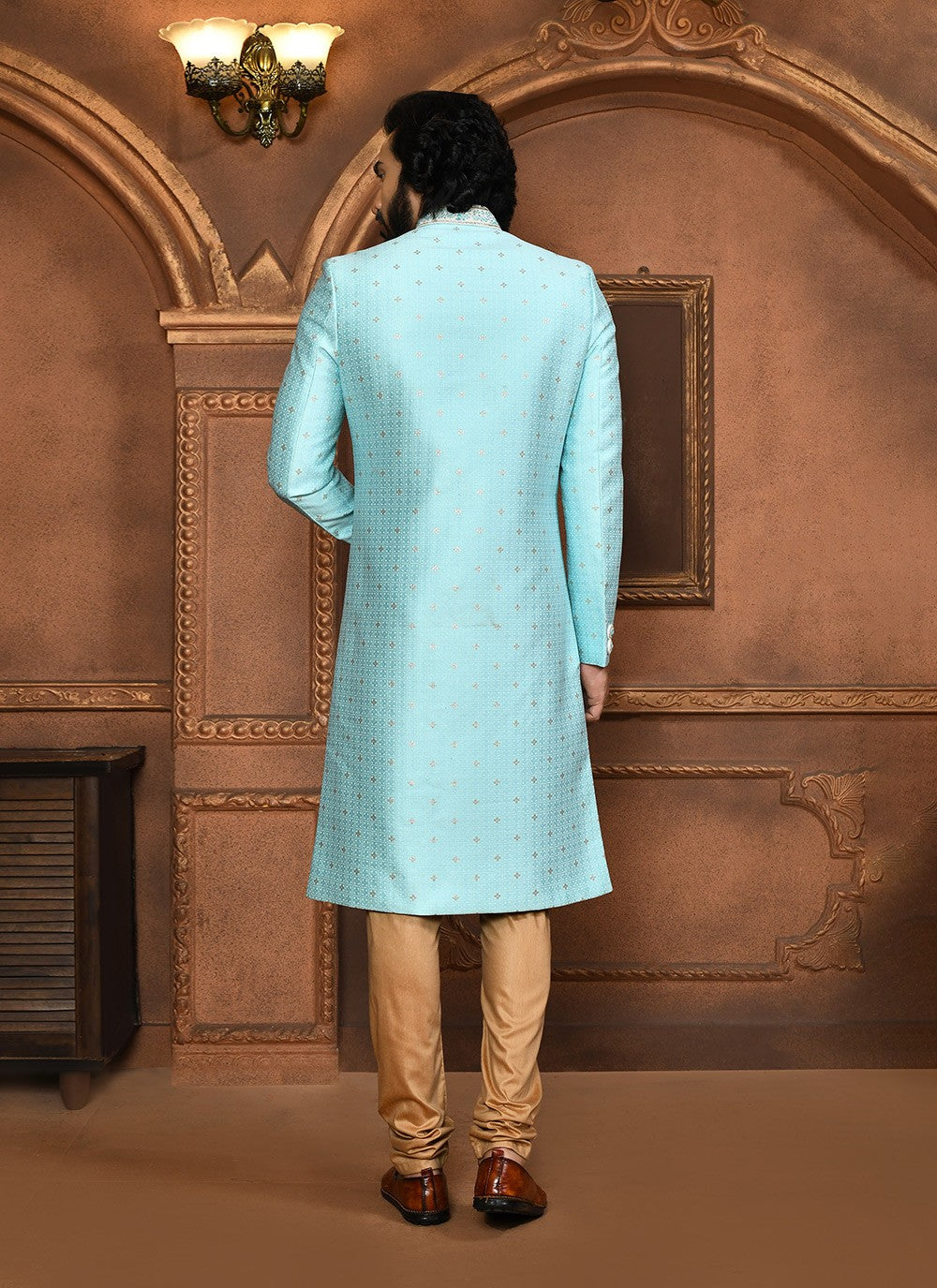 Embroidered Art Silk Firozi Sherwani - M8045