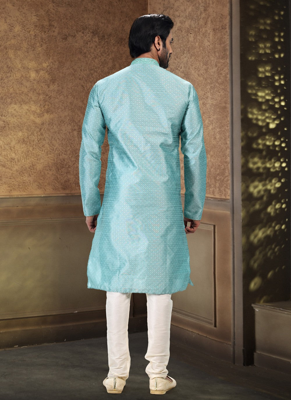 Fancy Work Banarasi Silk, Jacquard Firozi Kurta Pyjama - M4867