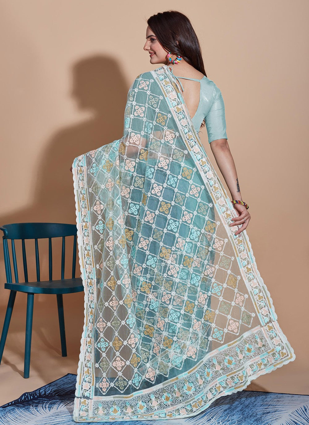 Trendy Embroidered Net Saree - S5270