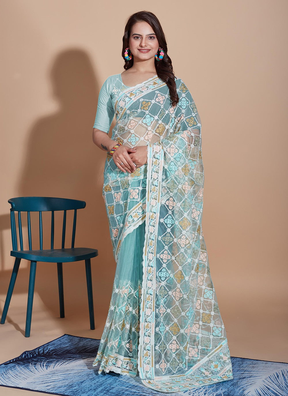 Trendy Embroidered Net Saree - S5270