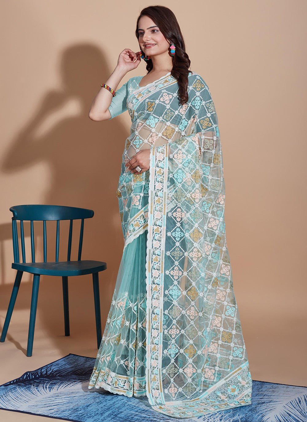 Trendy Embroidered Net Saree - S5270