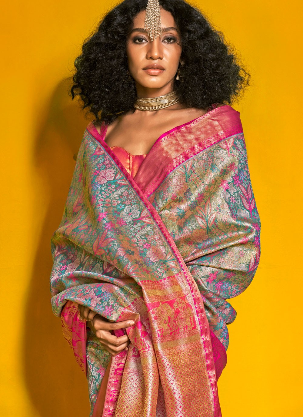 Weaving Zari Handloom Silk Firozi Saree S14444
