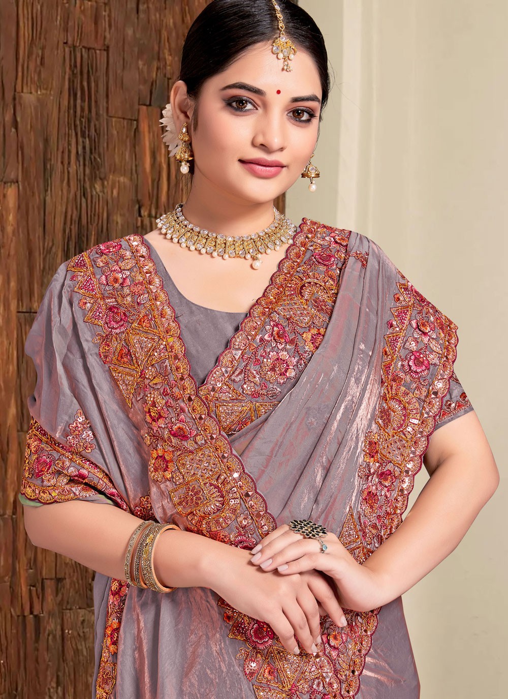 Trendy Saree Beads Firozi Silk Saree S13089