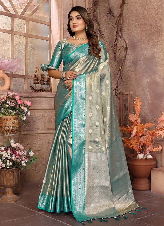 Woven Silk Firozi Saree S14616