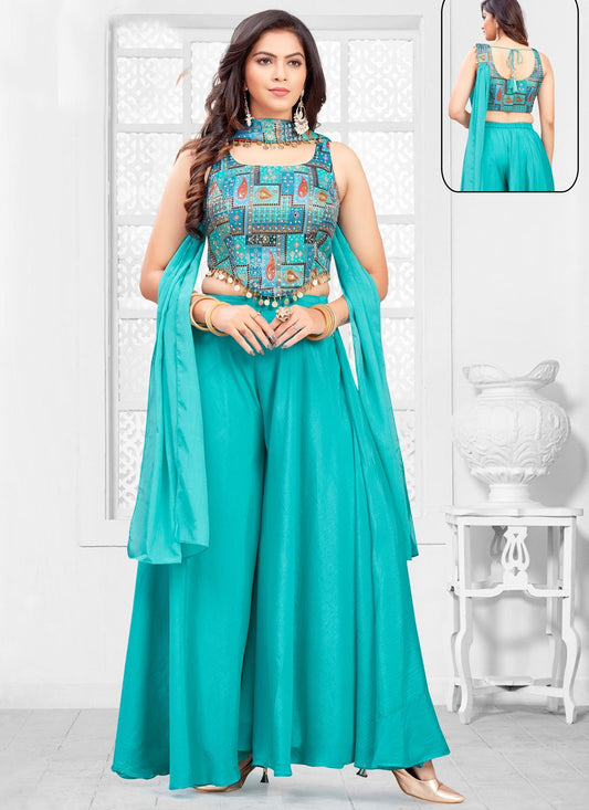 Salwar Suit Embroidered Firozi Georgette T5681