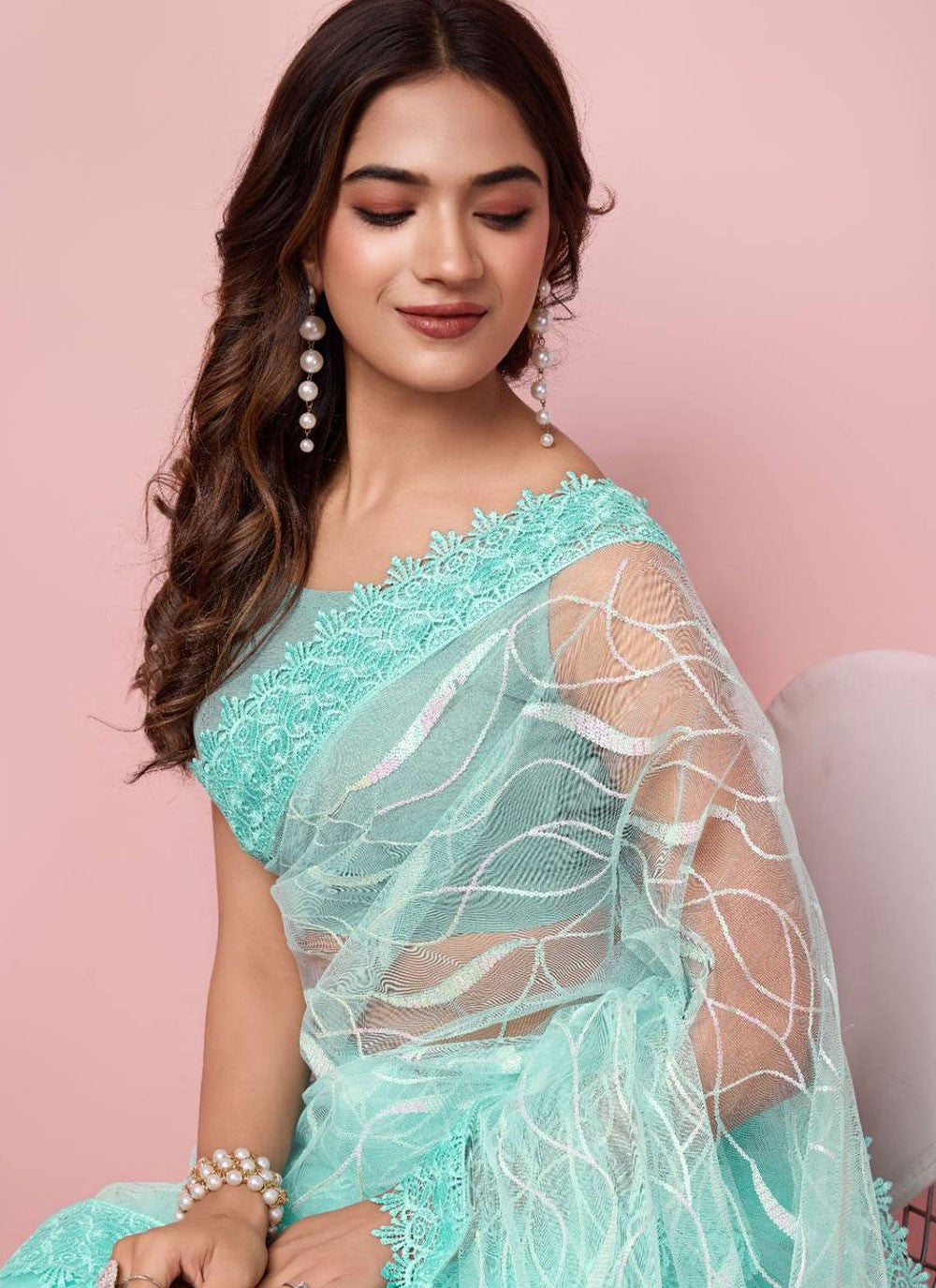 Contemporary Border Work Net Saree - S6471