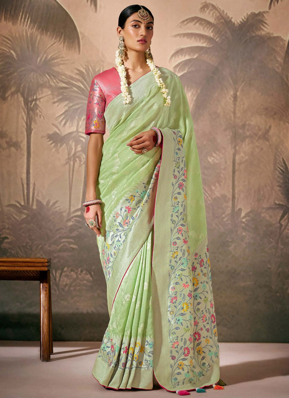 Classic Floral Printed Silk Saree - S8354
