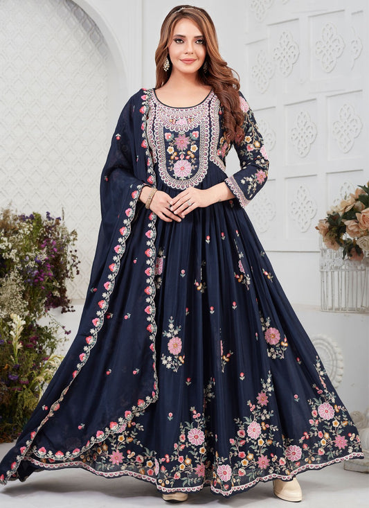 Embroidered Georgette Black Gown G1964