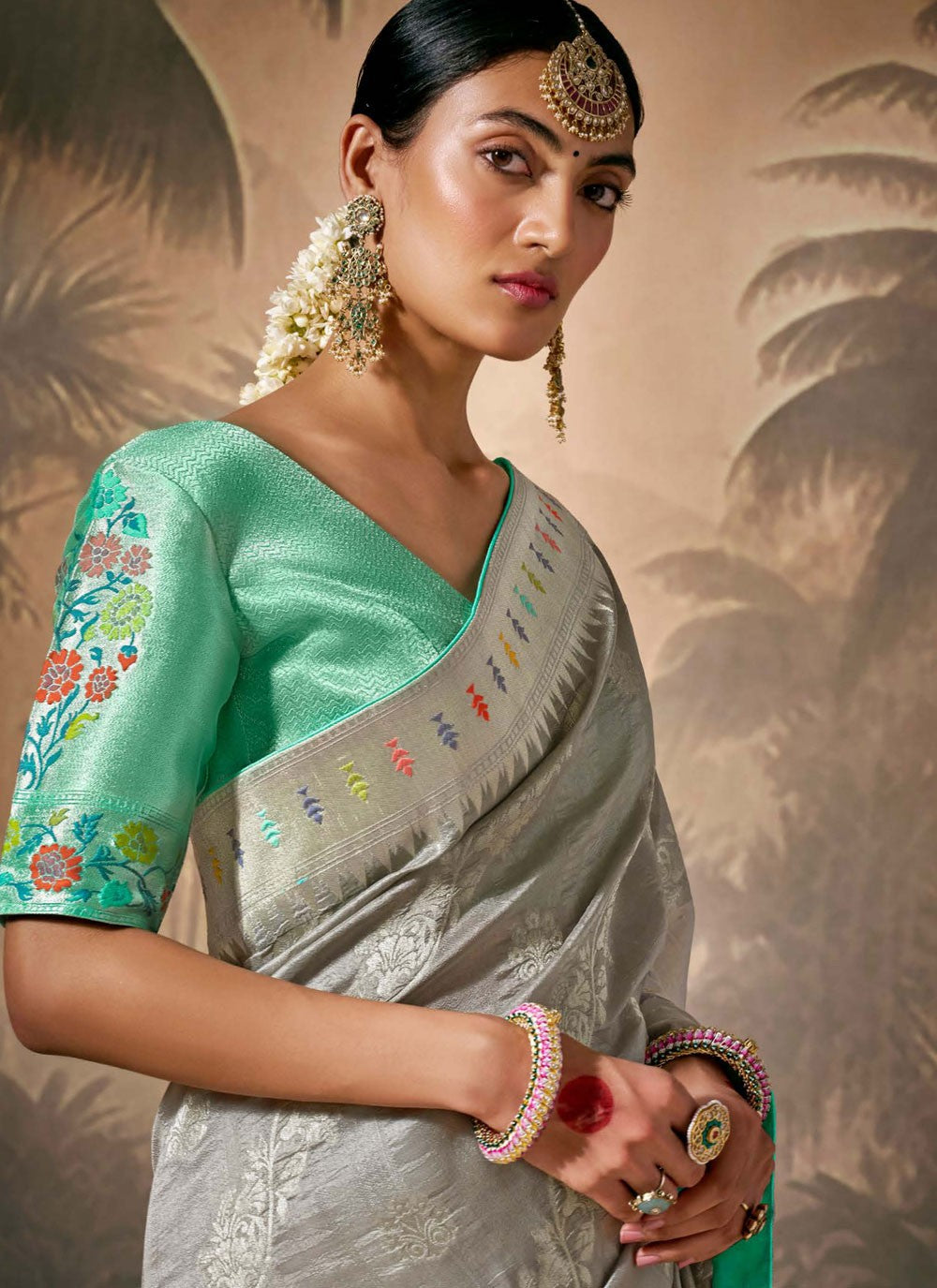 Classic Floral Printed Silk Saree - S8354
