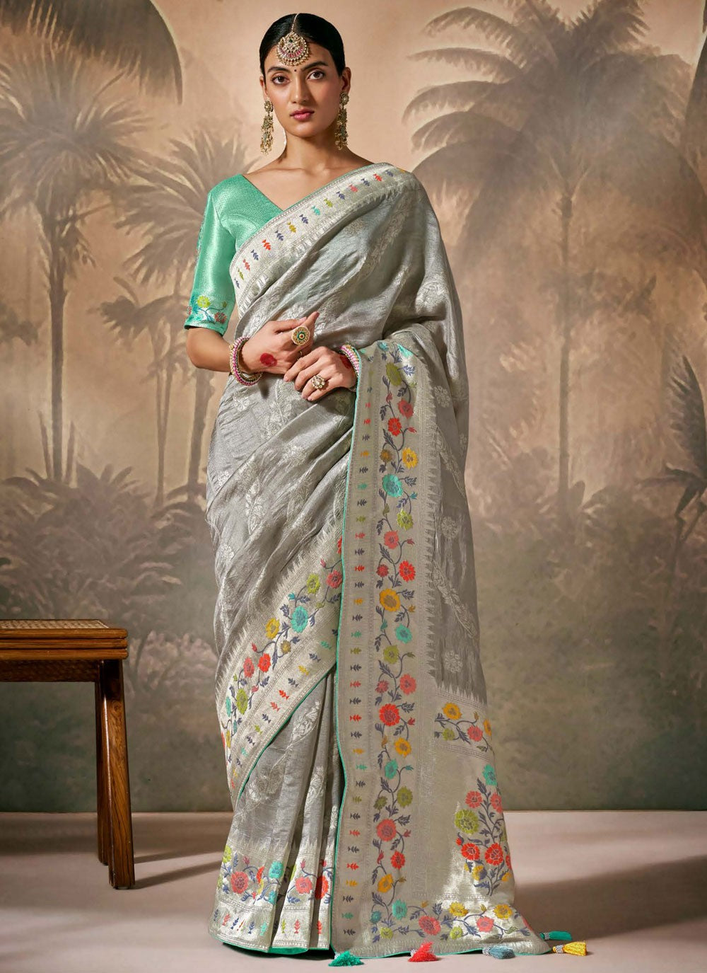 Classic Floral Printed Silk Saree - S8354