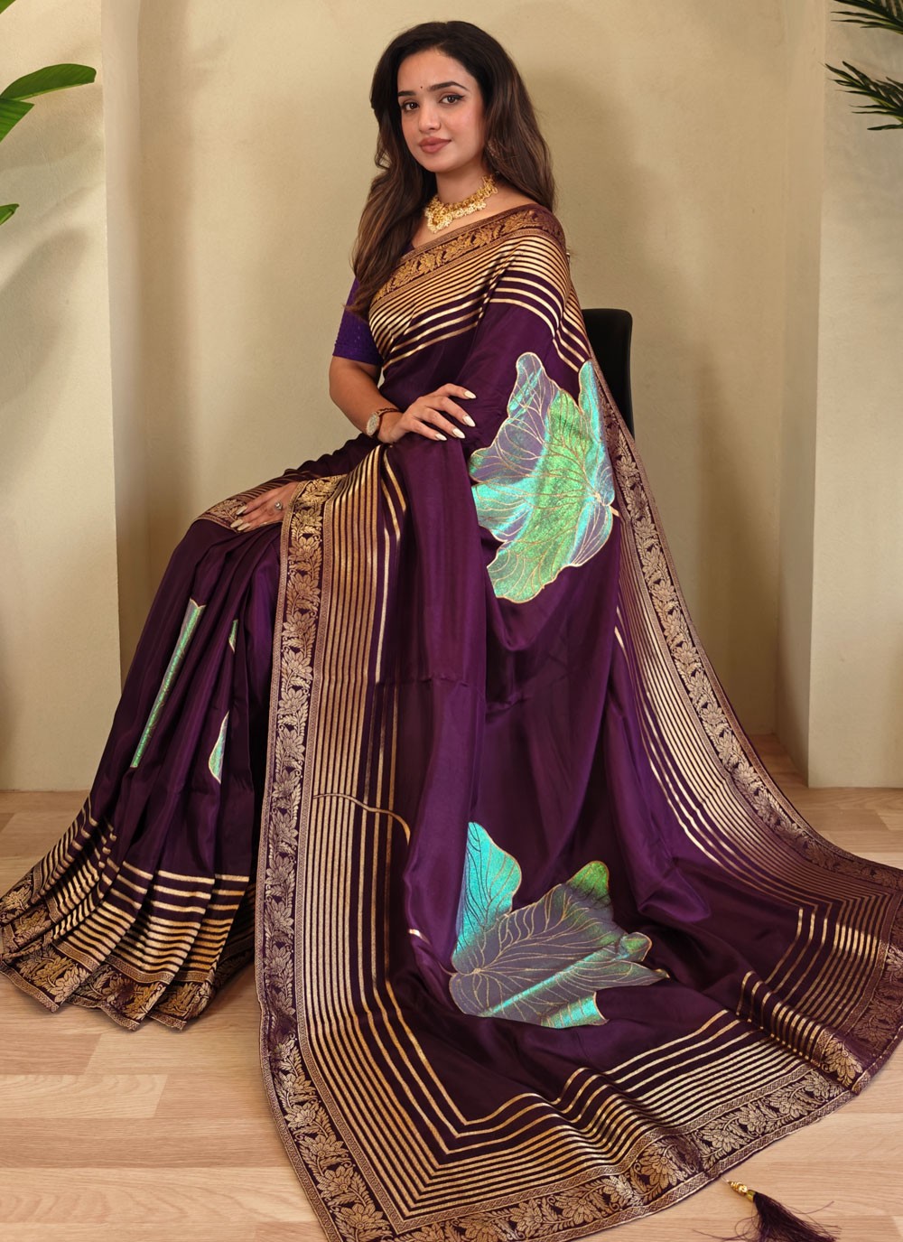 Fancy Work Silk Purple Traditional Saree S15638