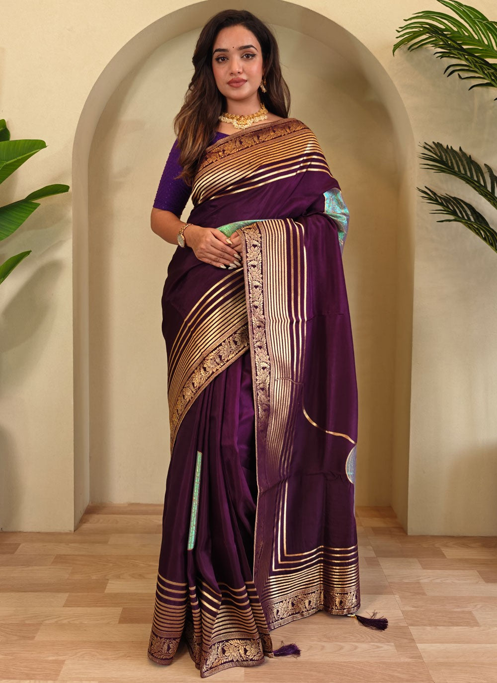 Fancy Work Silk Purple Traditional Saree S15638