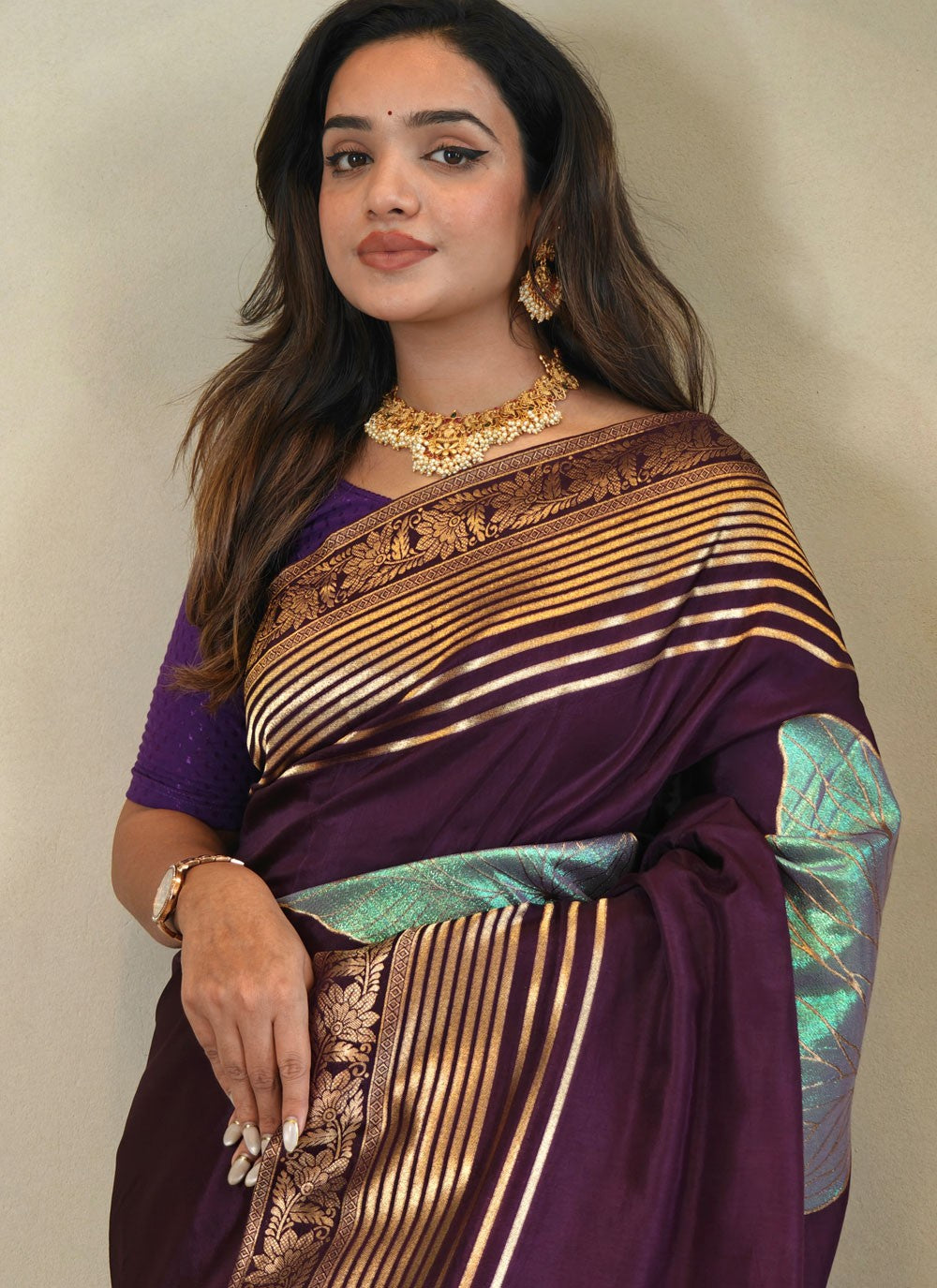 Fancy Work Silk Purple Traditional Saree S15638