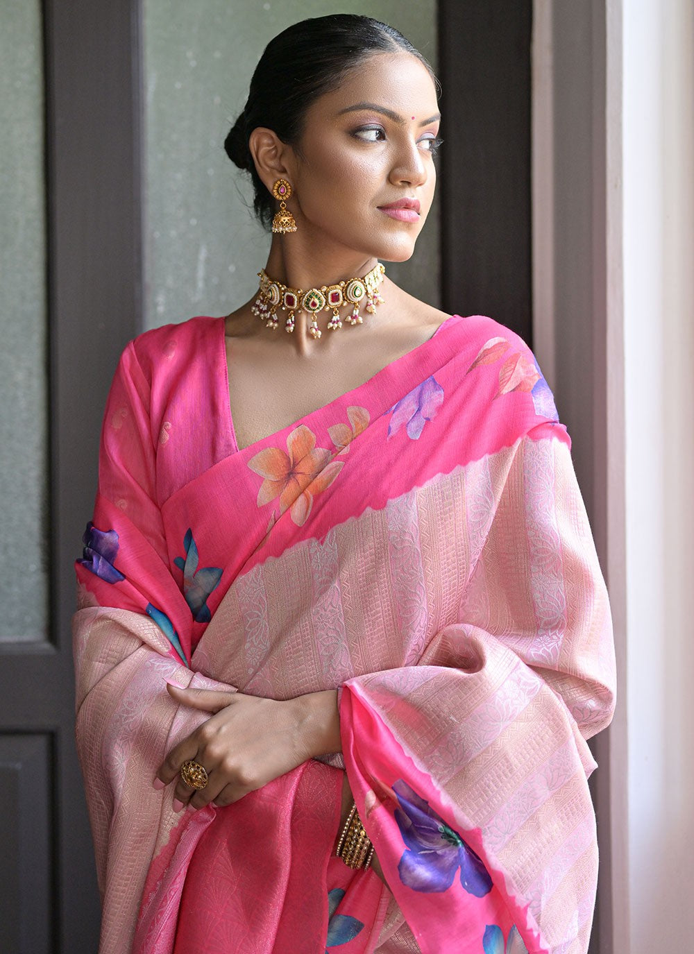 Classic Floral Printed Banarasi Silk Saree - S6682