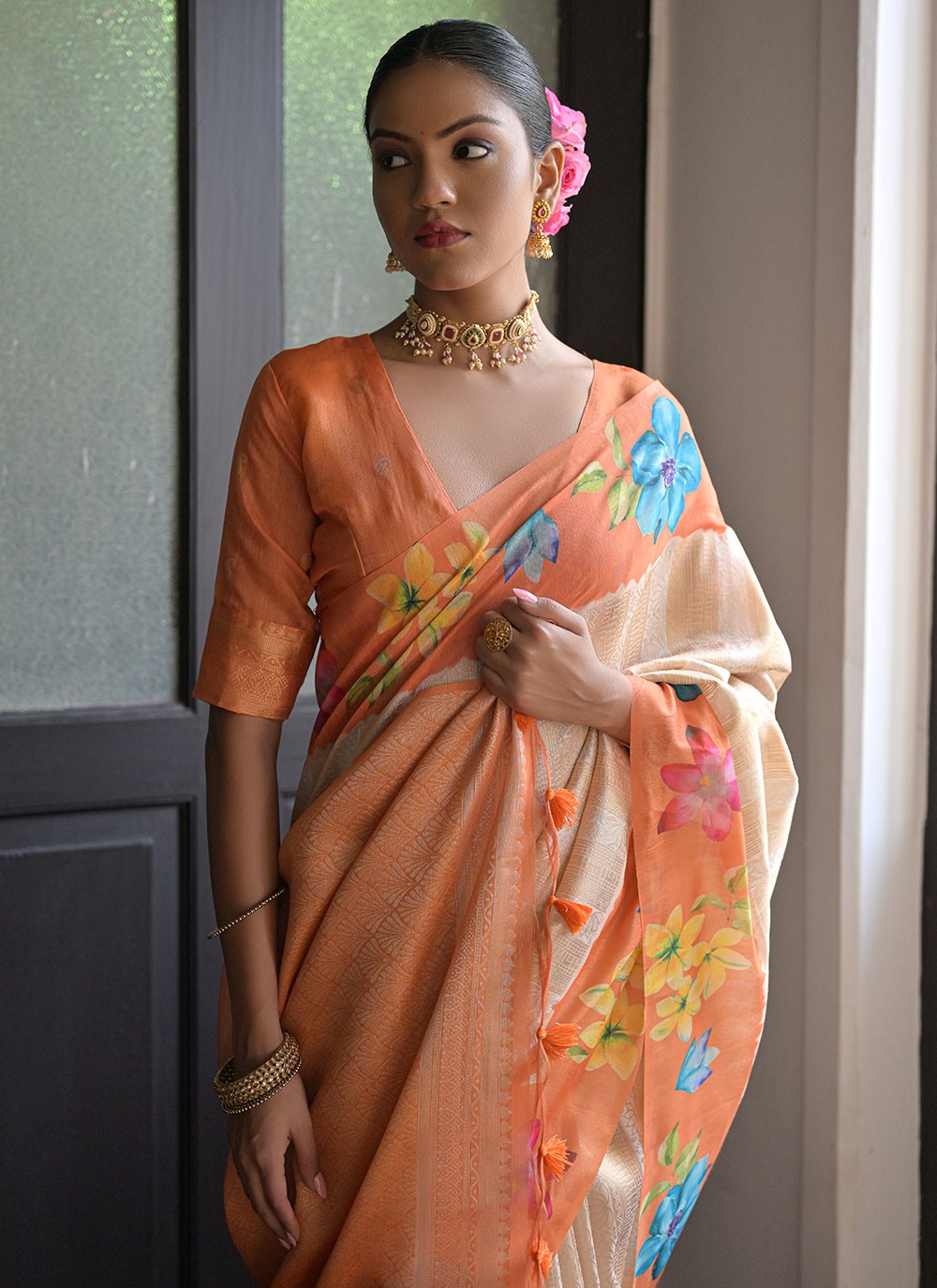 Classic Floral Printed Banarasi Silk Saree - S6682