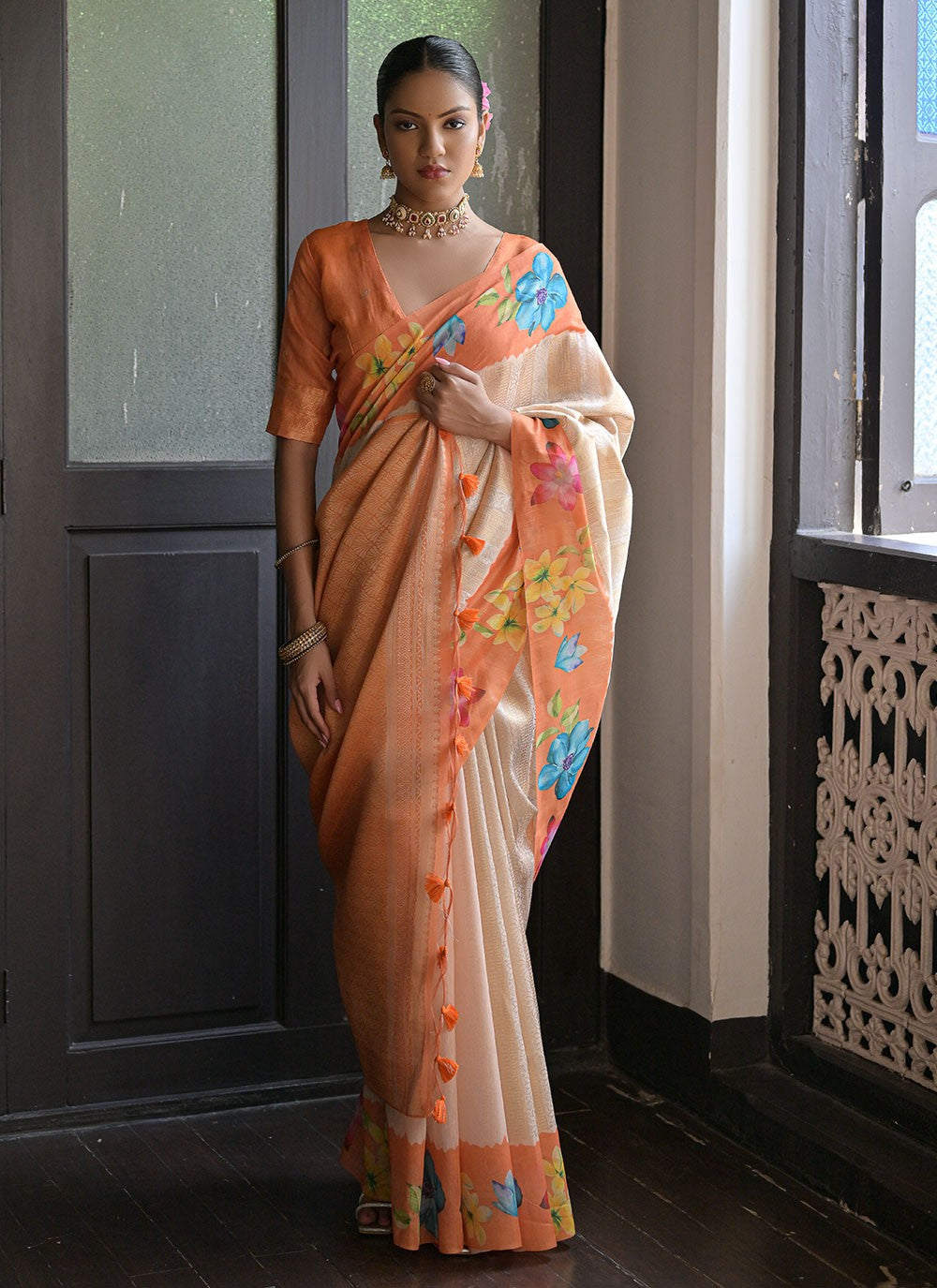 Classic Floral Printed Banarasi Silk Saree - S6682