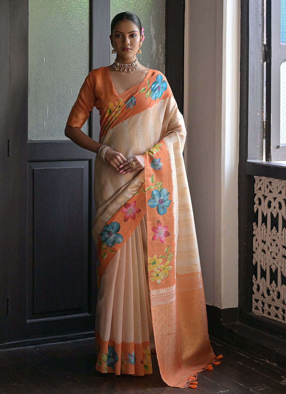 Classic Floral Printed Banarasi Silk Saree - S6682