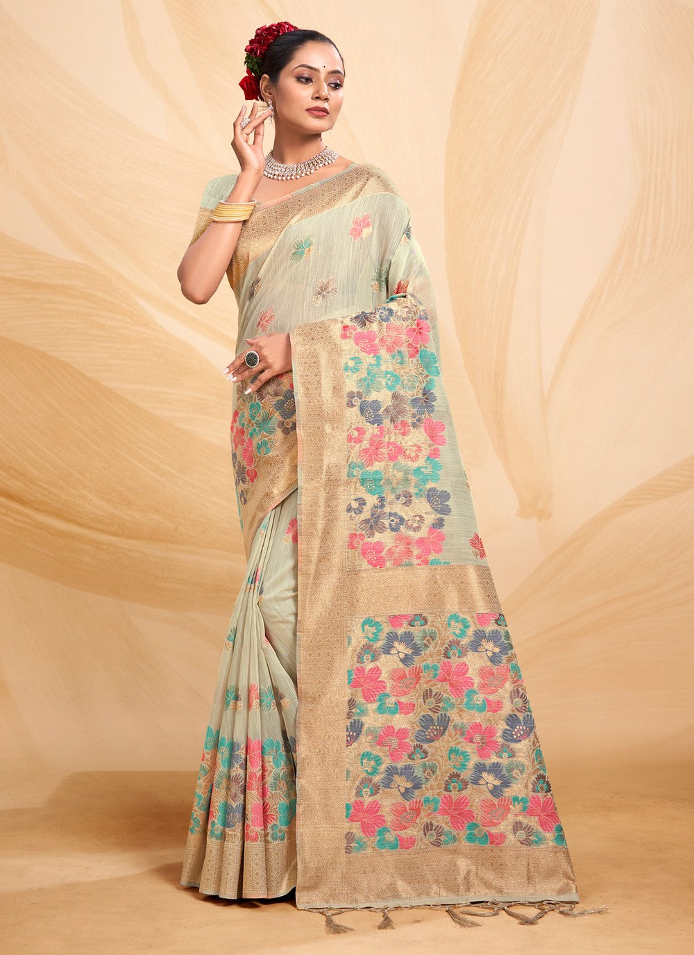 Traditional Floral Printed Cotton Saree - S5117