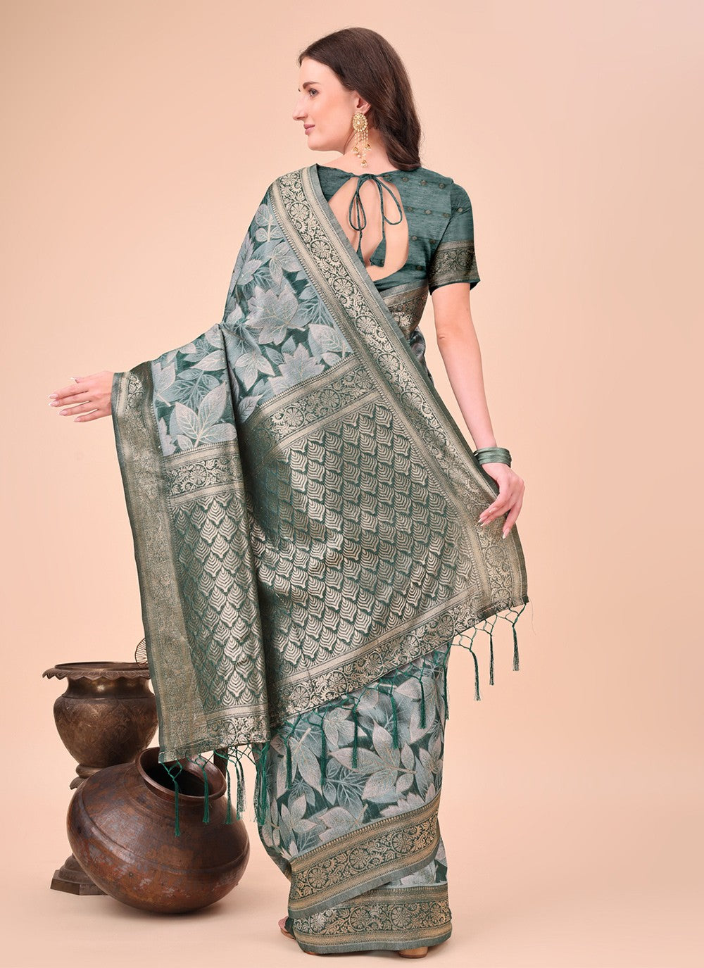 Floral Printed Cotton Green Trendy Saree S15122