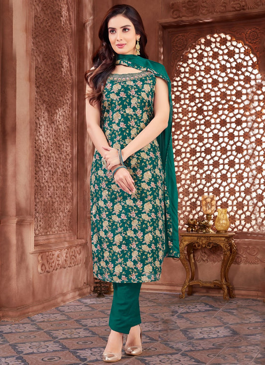 Archive Embroidered, Floral Printed, Zari 316305 Green T6686