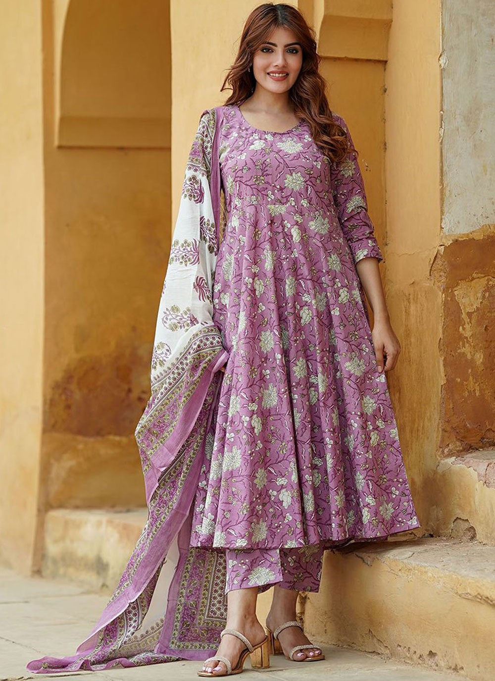 Salwar Suit Floral Printed Multi Colour Cotton T5193