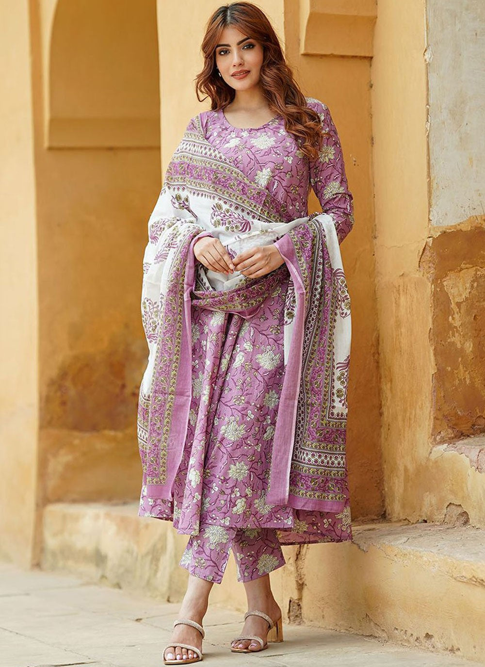 Salwar Suit Floral Printed Multi Colour Cotton T5193