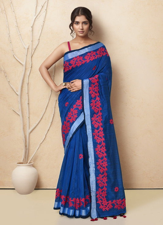 Blue Cotton Trendy Saree Floral Printed S20005