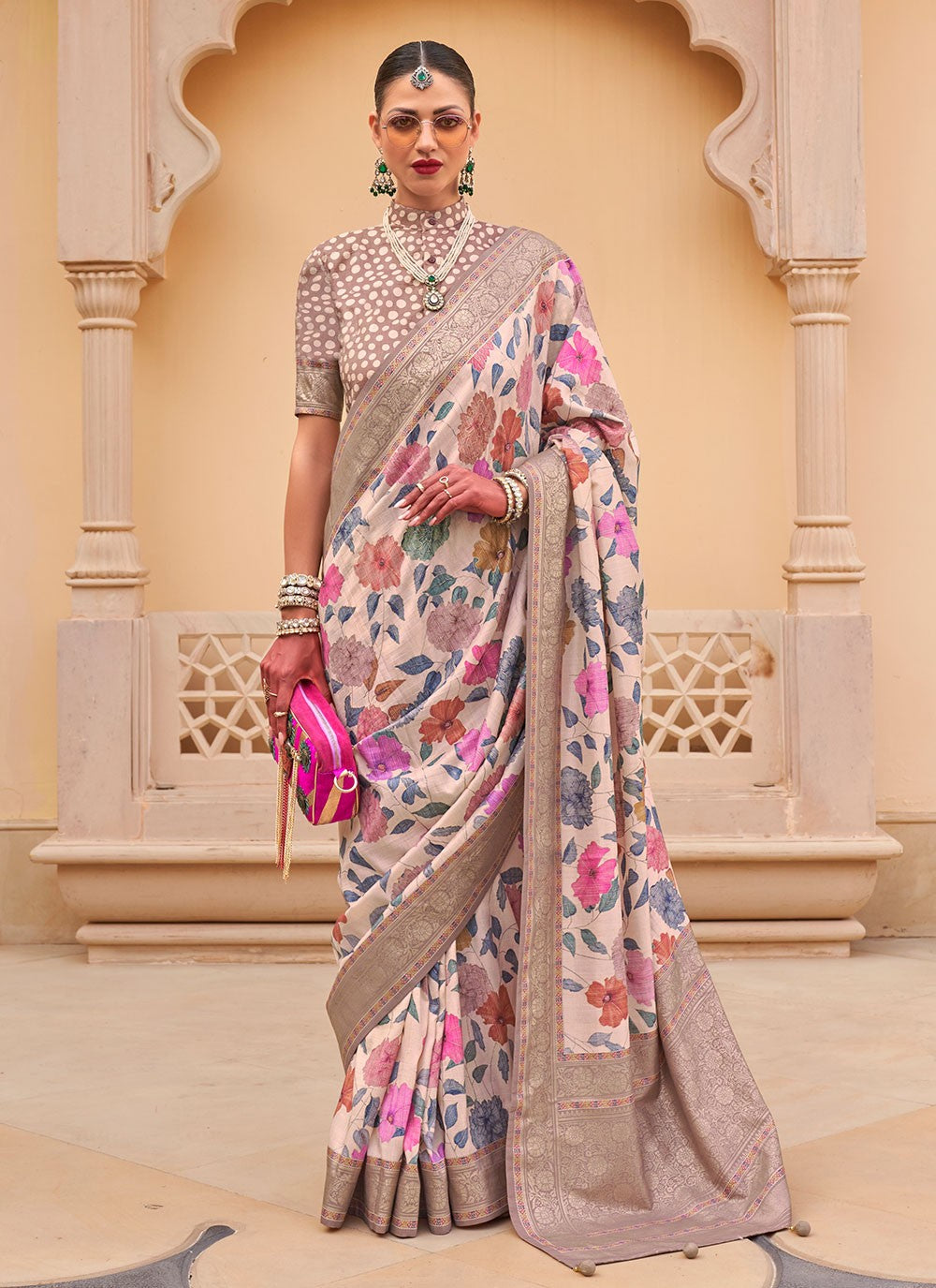 Contemporary Floral Printed Silk Saree - S6277
