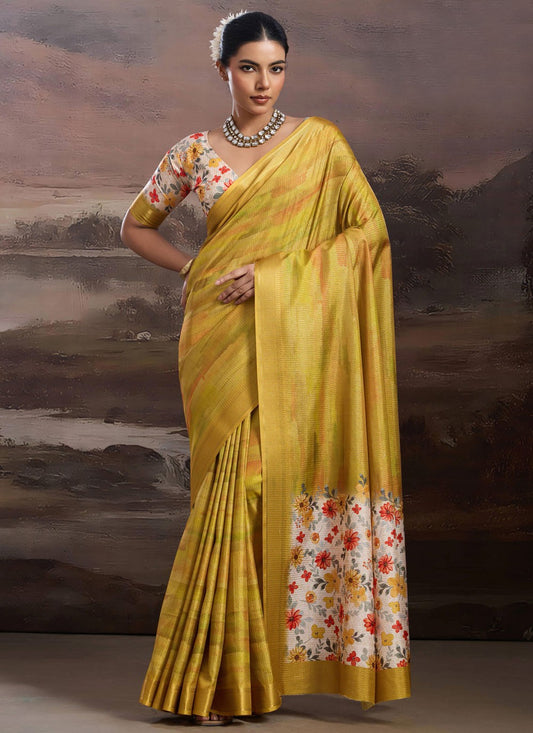 Yellow Silk Casual Saree Floral Printed S19538