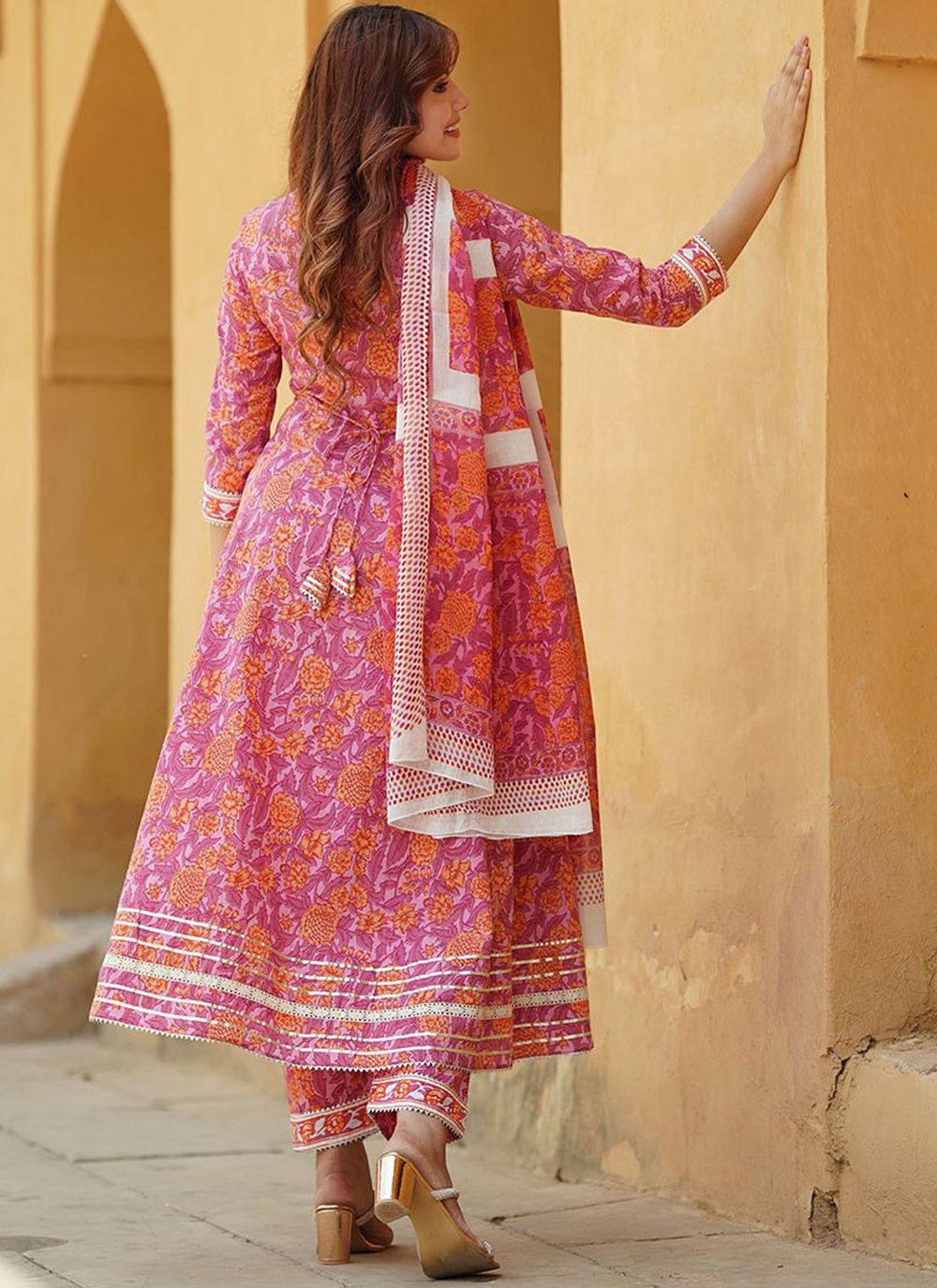 Salwar Suit Floral Printed Peach Cotton T5195