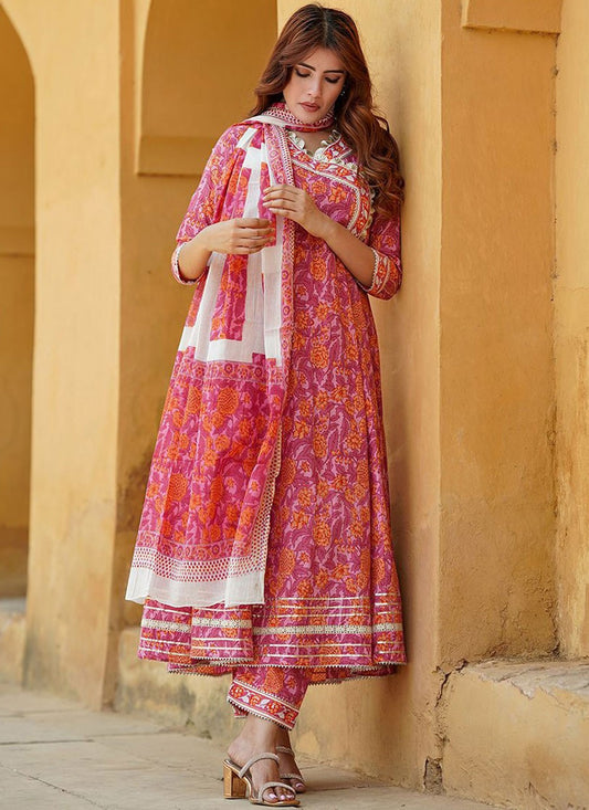 Salwar Suit Floral Printed Peach Cotton T5195