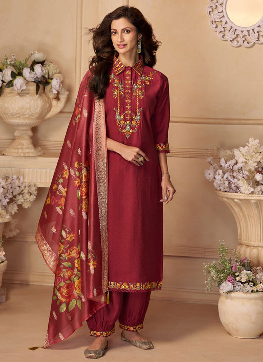 Pant Style Suit Floral Printed Brown T7824