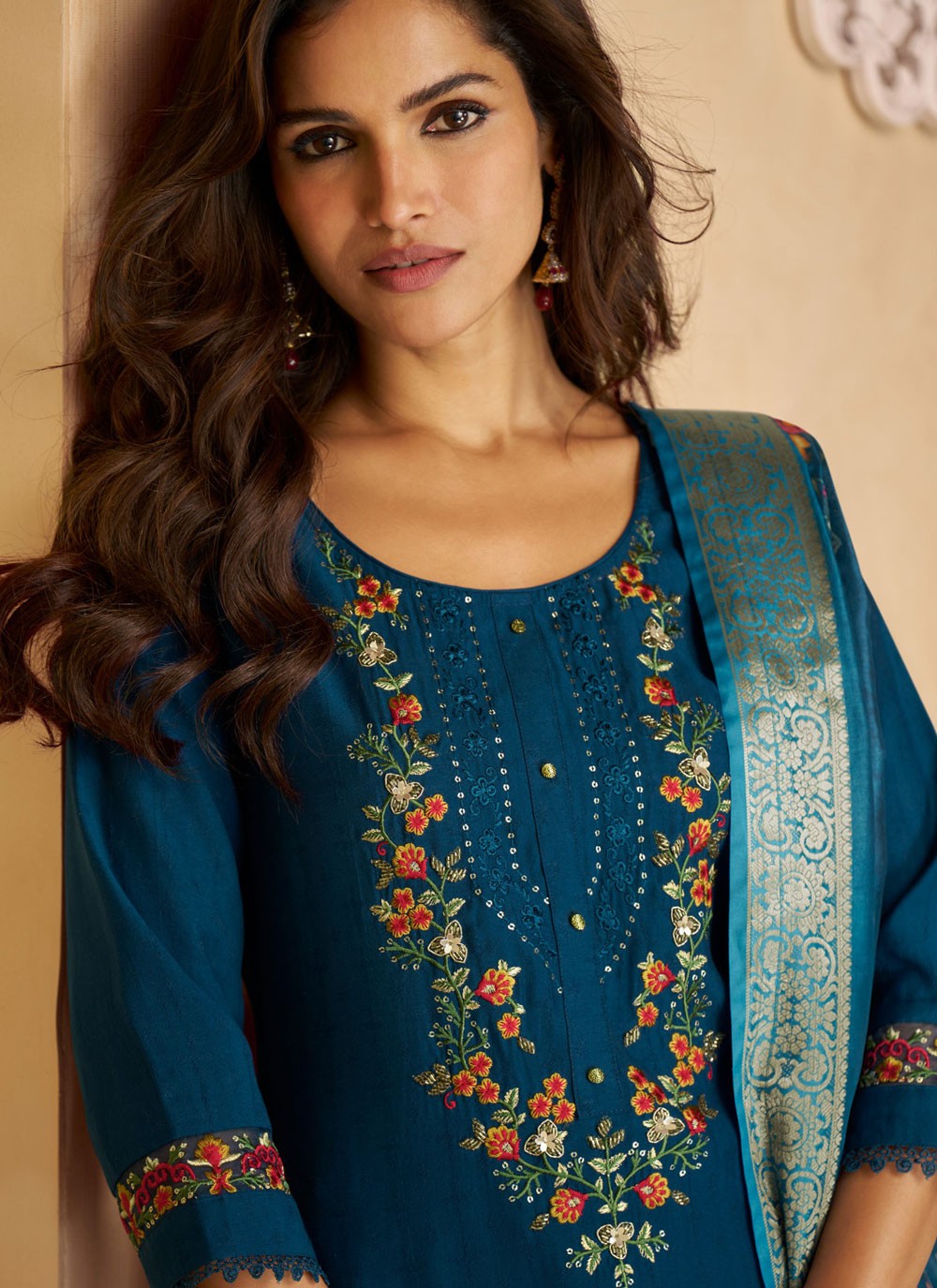 Pant Style Suit Floral Printed Teal T7821