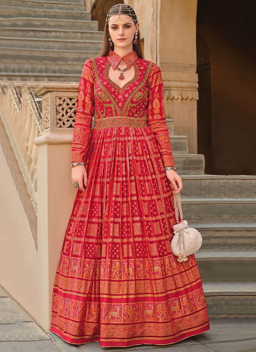Foliage Prints Silk Gown - G1865