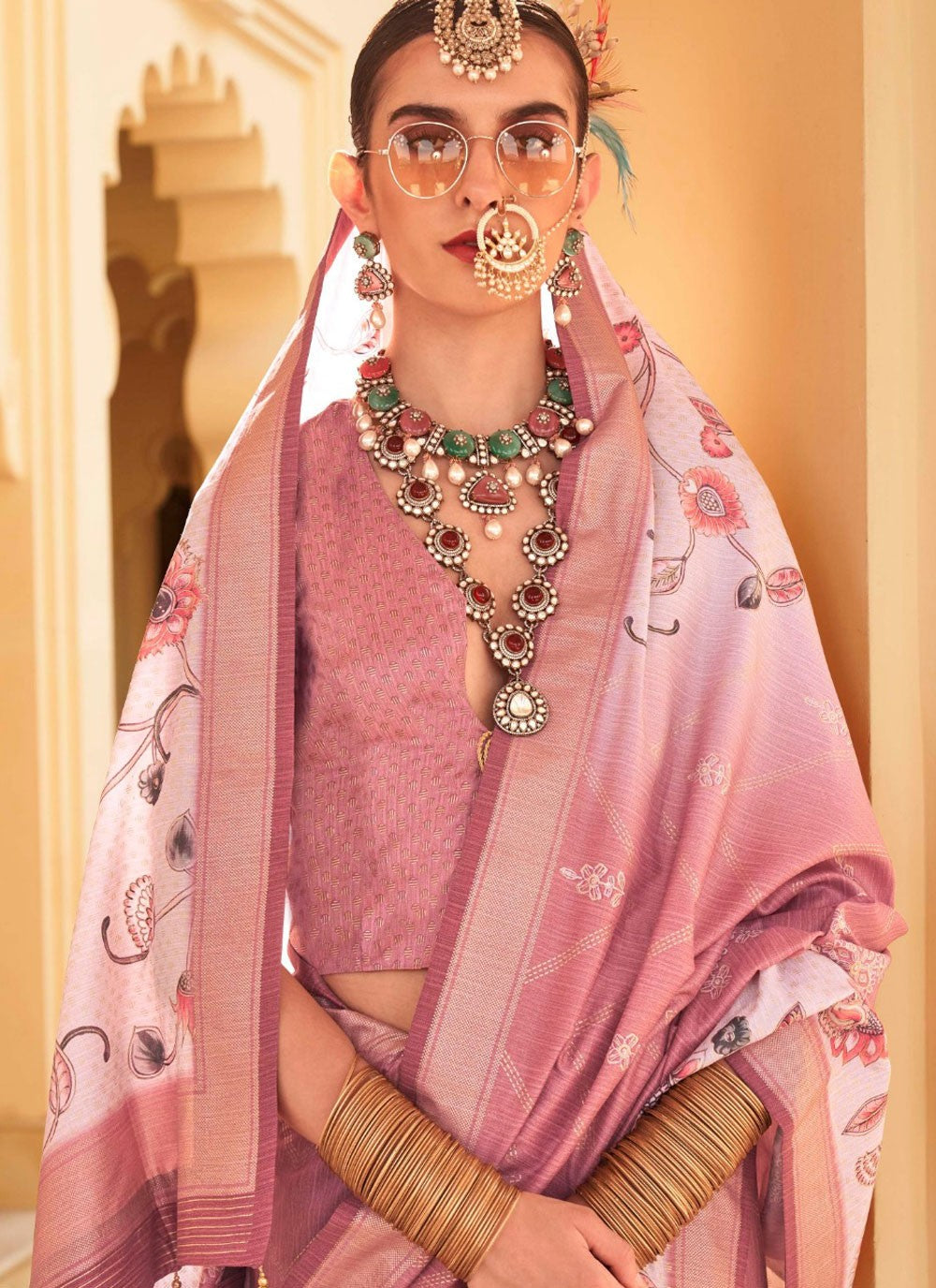 Classic Foliage Prints Silk Saree - S8078