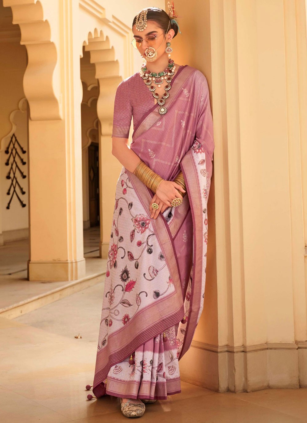 Classic Foliage Prints Silk Saree - S8078