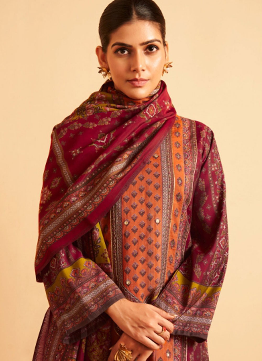 Salwar Suit Embroidered Hot Pink, Maroon Muslin T5180