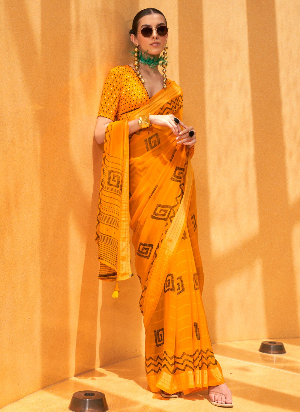 Classic Foliage Prints Georgette Saree - S7929