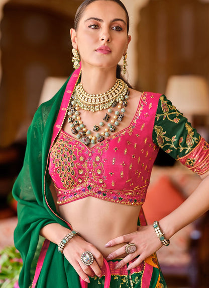 Foliage Prints Silk Green Lehenga - L3236