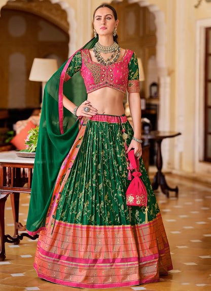 Foliage Prints Silk Green Lehenga - L3236