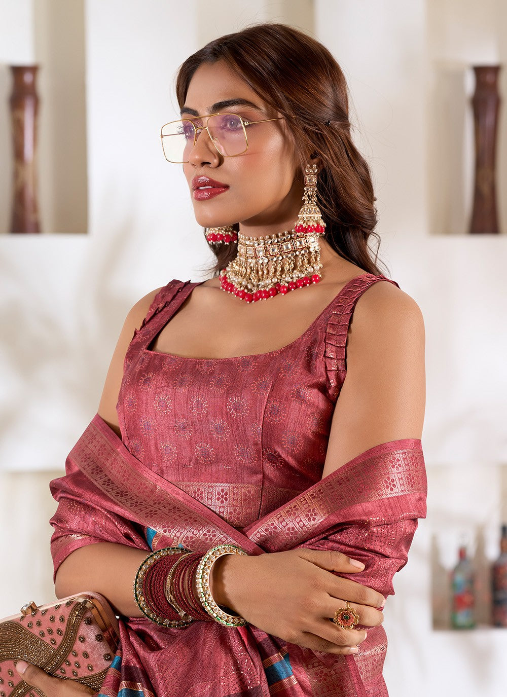 Classic Foliage Prints Silk Saree - S7160