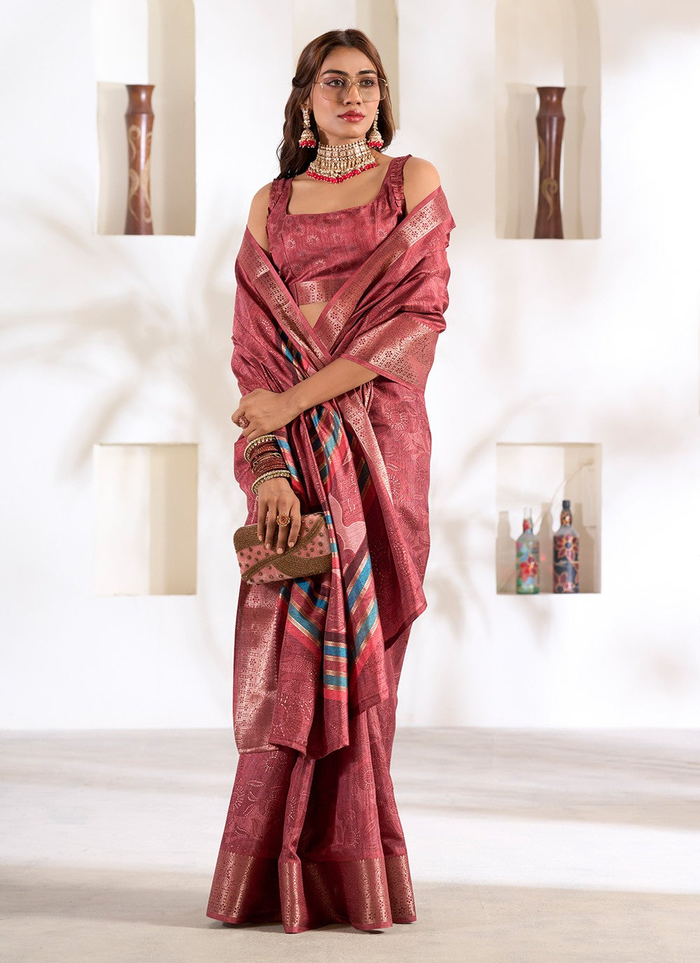 Classic Foliage Prints Silk Saree - S7160